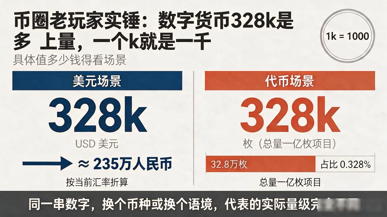 币圈老玩家实锤：数字货币328k是多少量，一个k就是一千