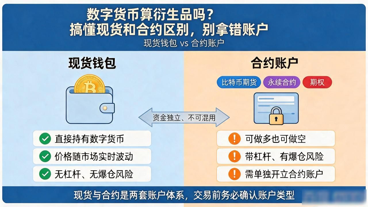数字货币算衍生品吗？搞懂现货和合约区别，别拿错账户