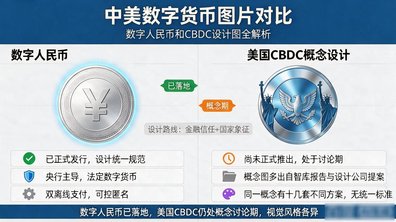 中美数字货币图片对比：数字人民币和CBDC设计图全解析